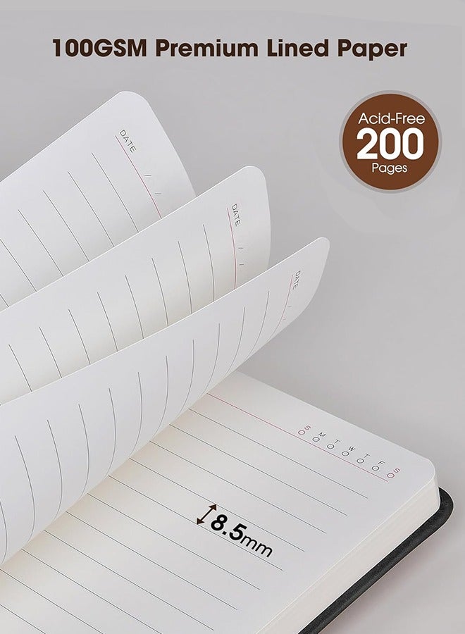 متجر الفرح دفتر يوميات جلدي مسطر مقاس A5، طقم يوميات غلاف مقوى مع قلم وصندوق هدايا، 200 صفحة، ورق سميك مسطر 100 جرام للمتر المربع، يوميات يومية للرجال والنساء، المدرسة، السفر، الأعمال، العمل، الكتابة، 5.9 بوصة × 8.4 بوصة، أسود - Image 4