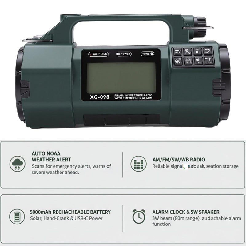 Emergency Radio OD Green Solar Hand Crank AM FM NOAA SW Waterproof - Image 3
