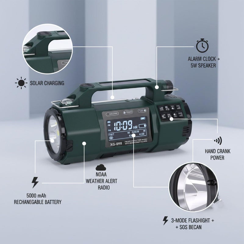 Emergency Radio OD Green Solar Hand Crank AM FM NOAA SW Waterproof - Image 4