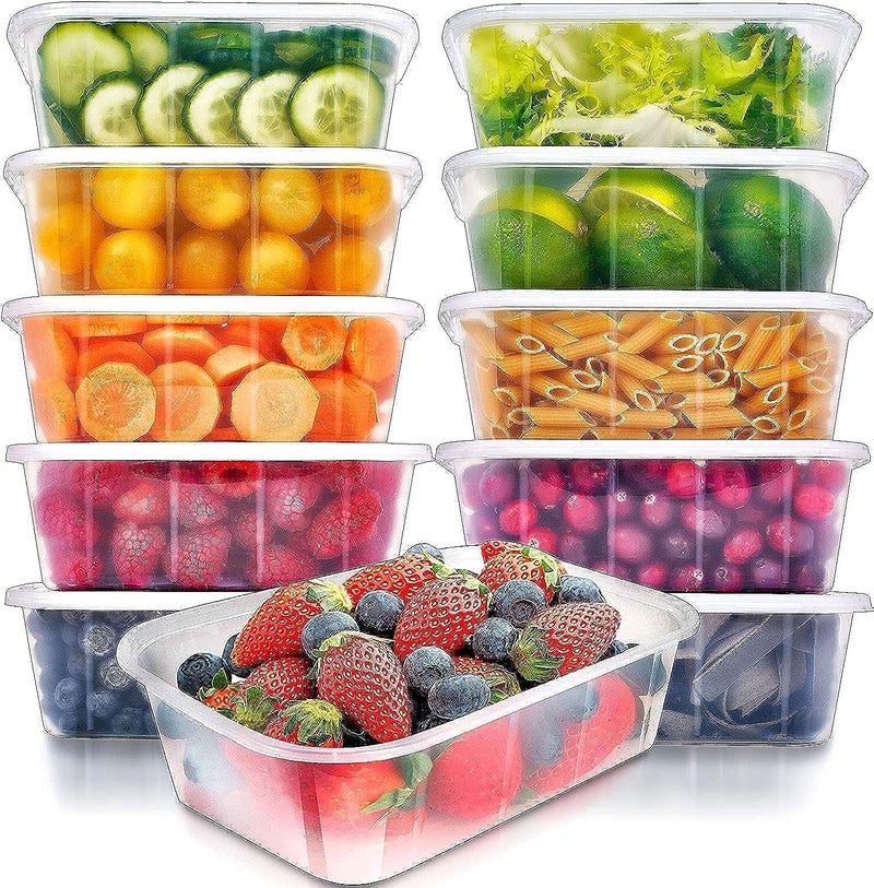 Microwave Boxes Meal Prep Containers, [10 Pack] Plastic Storage Food Containers with Lids, Disposable Bento Box Reuse, Refrigerator Safe, Microwave, Dishwasher Safe (750ML- 26 OZ) (10) - Image 1