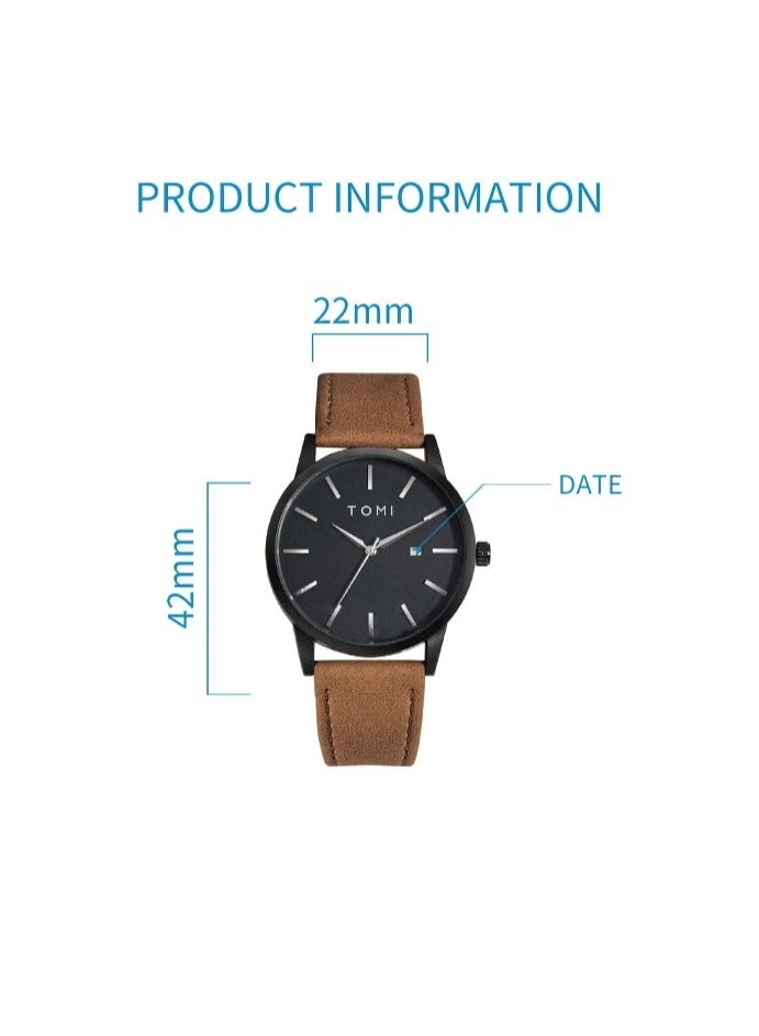 TOMI Men's Watch, Luxury, Prestigious Brand, Water Resistant, Simple Dual Calendar Watch for Men, Comfortable Leather Strap, Modern Casual, Quartz Movement - Image 3
