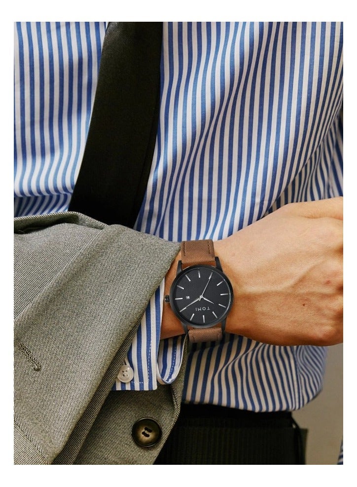 TOMI Men's Watch, Luxury, Prestigious Brand, Water Resistant, Simple Dual Calendar Watch for Men, Comfortable Leather Strap, Modern Casual, Quartz Movement - Image 4