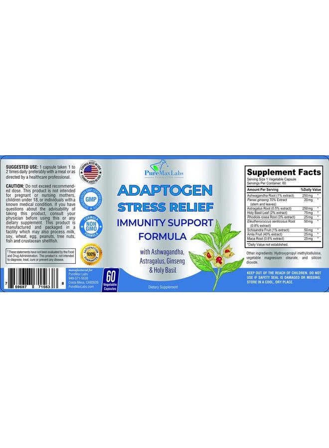 YUMMYVITE Adaptogen Stress Relief Immune Support Formula - Adaptogenic Adrenal Support with Ashwagandha, Astragalus, Ginseng, Holy Basil, Rhodiola, Amla, Maca, Schisandra, Non-GMO - 60 Capsules - Image 5