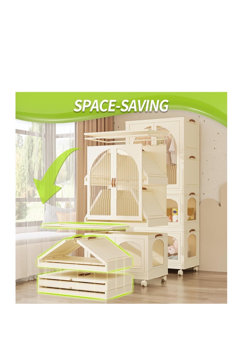 Stackable Storage Bins, Storage Bins with Lids, Plastic Storage Bins with Doors and Wheels, Collapsible Closet Organizers, 3 Pack Foldable Storage Box for Bedroom, Toy Room, Dorm Room  - Image 5