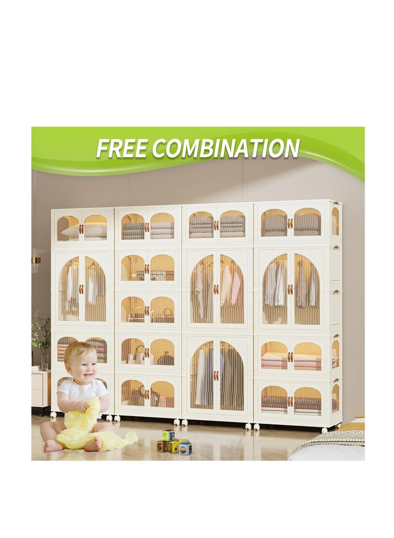 Stackable Storage Bins, Storage Bins with Lids, Plastic Storage Bins with Doors and Wheels, Collapsible Closet Organizers, 3 Pack Foldable Storage Box for Bedroom, Toy Room, Dorm Room  - Image 3