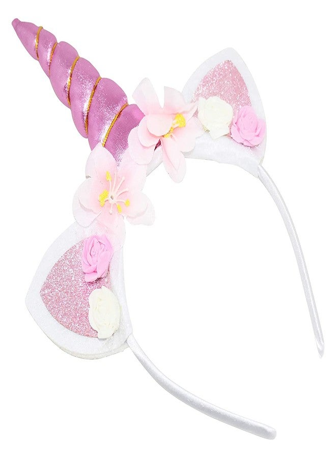 FAVELA Unicorn Headband with Rainbow Hair for Girls | Cute Unicorn Hairband with Cat Ears and Flowers | Small Kids Hair Accessories Set Ideal for Party, Photo and Birthday Decoration (Pink) - Image 5