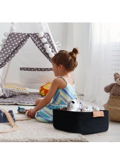 ALBY ALBY Rectangle Jute Rope Woven Basket with Handles for Books Magazines Toys Decorative Rectangle Basket for Baby Nursery Living Room Bathroom black  - Image 3