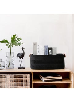 ALBY ALBY Rectangle Jute Rope Woven Basket with Handles for Books Magazines Toys Decorative Rectangle Basket for Baby Nursery Living Room Bathroom black  - Image 4