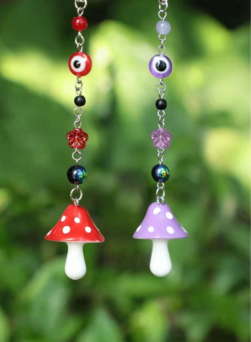 كابتن تيك Mushroom Car Hanging Ornament Evil Eye Rear View Mirror Accessories Lucky Rearview Mirror Charms Resin Mushroom Pendant Cute Rear View Mirror Decoration for Vehicle Home Door - Image 1