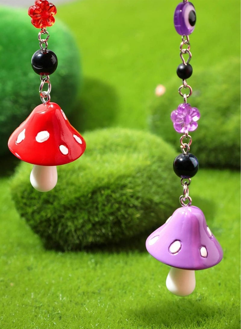 كابتن تيك Mushroom Car Hanging Ornament Evil Eye Rear View Mirror Accessories Lucky Rearview Mirror Charms Resin Mushroom Pendant Cute Rear View Mirror Decoration for Vehicle Home Door - Image 2