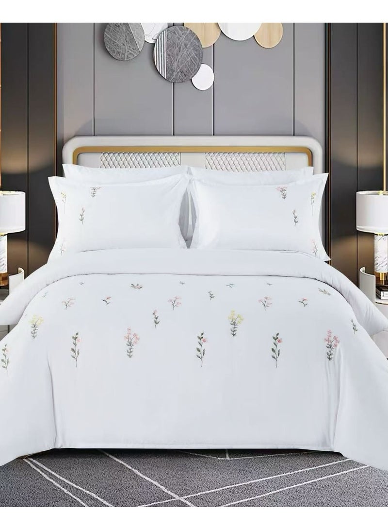 Duoduo home طقم غطاء لحاف جديد (220×240) مع تطريز بسيط، طقم ملاءات قطنية مكون من 6 قطع مع 1 ملاءة مشدودة و 4 أغطية وسائد، نموذج جديد