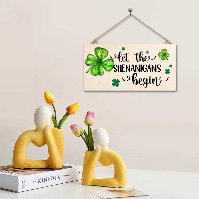 OEAGO St Patricks Day Decorations Wood Sign with Two 3D Leaves Let the Shenanigans Begin Hanging Wooden Decor Lucky Shamrock Signs for Outdoor Home Door Rustic Farmhouse Party Indoor Wall Art Plaque Gift - Image 5