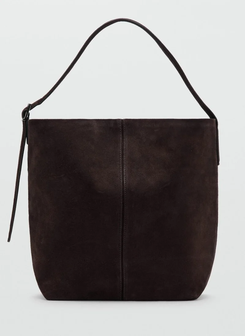 MANGO Large suede bucket bag with buckle