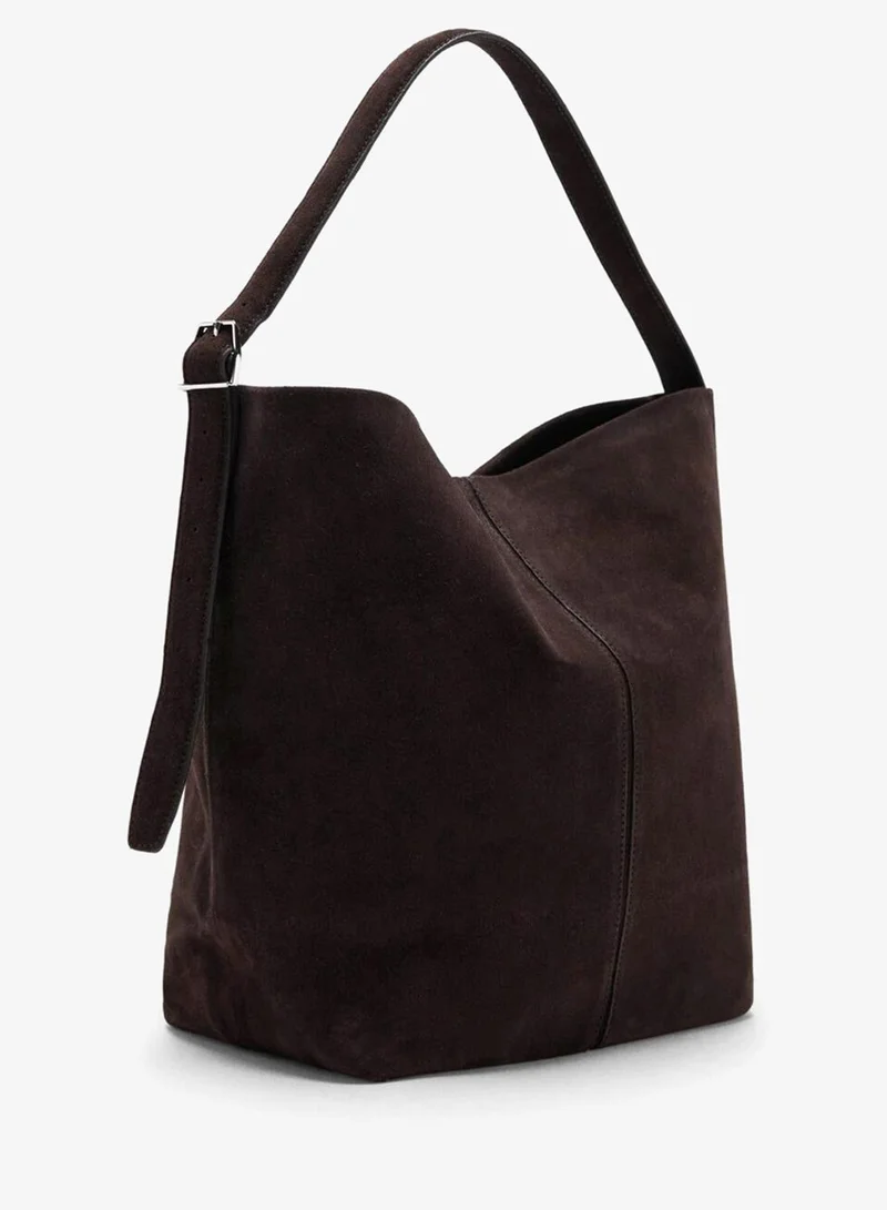 مانجو حقيبة دلو كبيرة من جلد الغزال بإبزيم