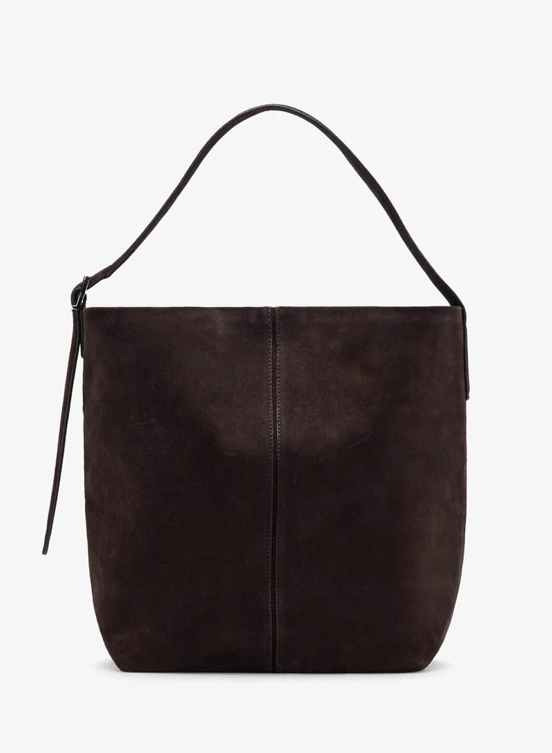 مانجو حقيبة دلو كبيرة من جلد الغزال بإبزيم