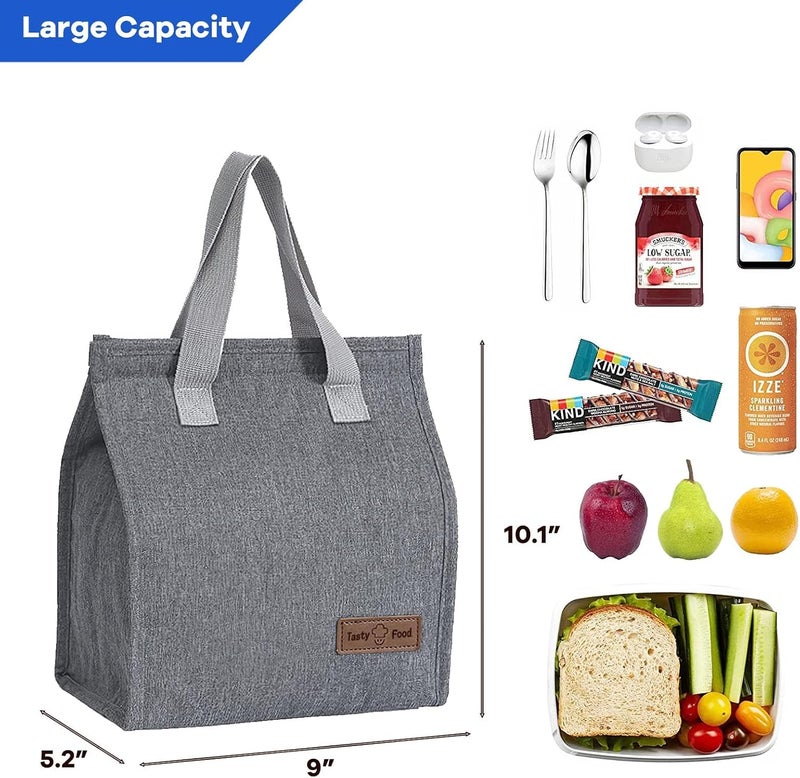 Lunch Bags for Women Men, Reusable Leakproof Kids Lunch Bag, Insulated Cool Bags for Kids, Insulated Cool Lunch Tote, Thermal Cooler Bags for Office, Work, School, Picnic or Travel (Grey) - Image 2