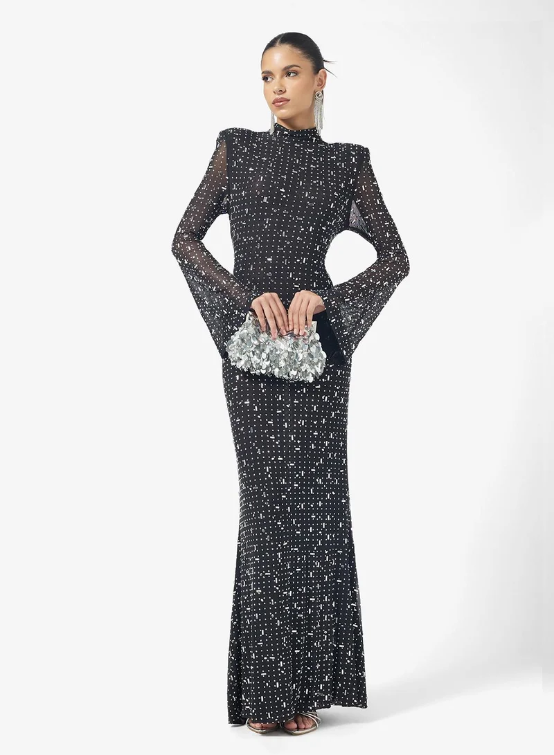 Ginger Boutique Mock Neck Bead Embellished Evening Gown