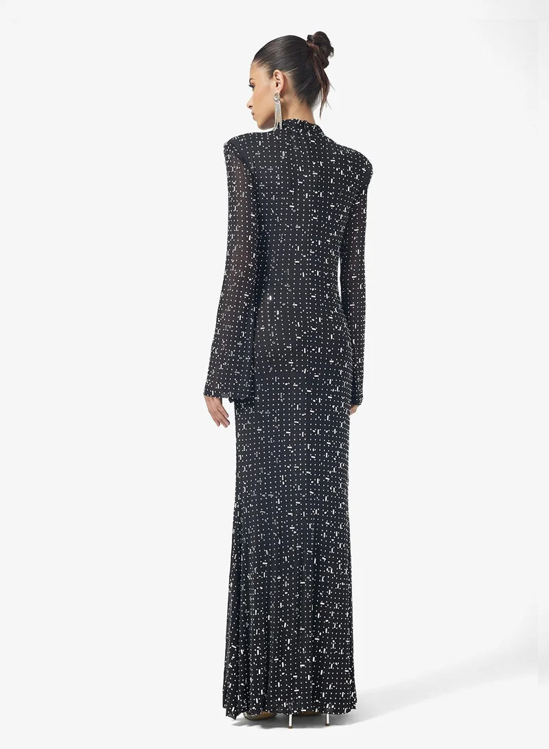 Ginger Boutique Mock Neck Bead Embellished Evening Gown