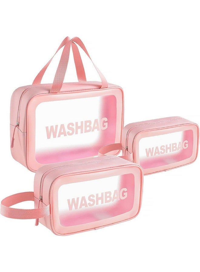 Snuloza Wash Bag Pouch Set of 3 - Waterproof Toiletry & Cosmetic Bag for Travel, Large Capacity Makeup Organizer with Handle, Translucent Storage for Brushes & Accessories (Multicolor) - Image 1