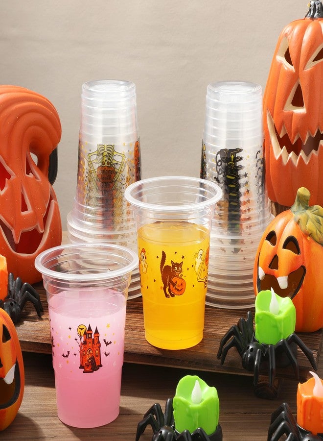Eaasty أكواب بلاستيكية قابلة للتصرف 100 قطعة سعة 12 أونصة بتصميم هالوين العتيق - أكواب ساحرة، قطة، قرع، شبح، بومة، هيكل عظمي للمشروبات، الآيس كريم، الوجبات الخفيفة، مستلزمات الحفلات، الزينة - Image 4