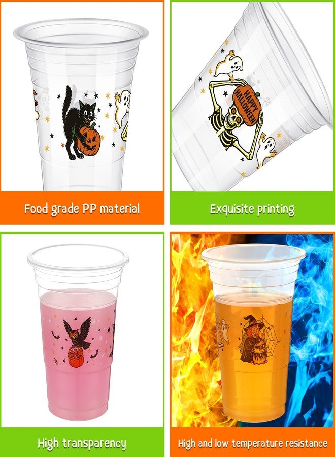 Eaasty أكواب بلاستيكية قابلة للتصرف 100 قطعة سعة 12 أونصة بتصميم هالوين العتيق - أكواب ساحرة، قطة، قرع، شبح، بومة، هيكل عظمي للمشروبات، الآيس كريم، الوجبات الخفيفة، مستلزمات الحفلات، الزينة - Image 5