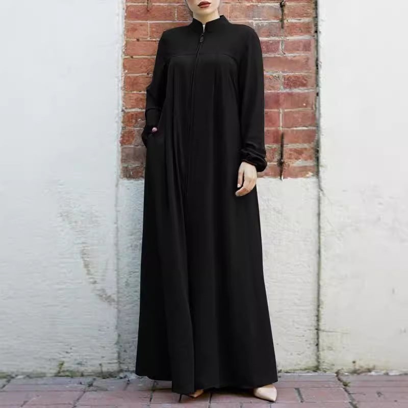فستان نسائي بقصة A بقبة عالية وأكمام منتفخة - Image 3