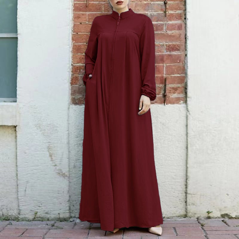 فستان نسائي بقصة A بقبة عالية وأكمام منتفخة - Image 2