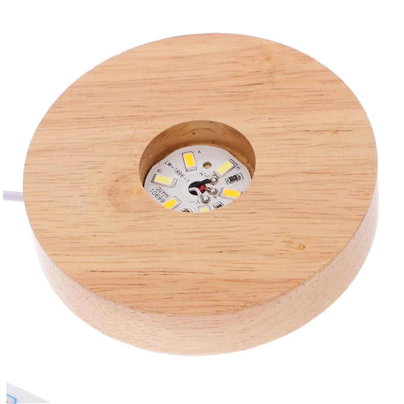 Wooden LED Light Display Base Round Pedestal for Spherical Artwork Color Options Tabletop Decor - Image 4