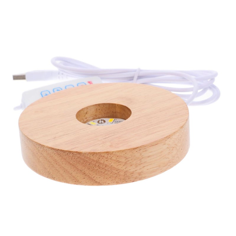 Wooden LED Light Display Base Round Pedestal for Spherical Artwork Color Options Tabletop Decor - Image 2
