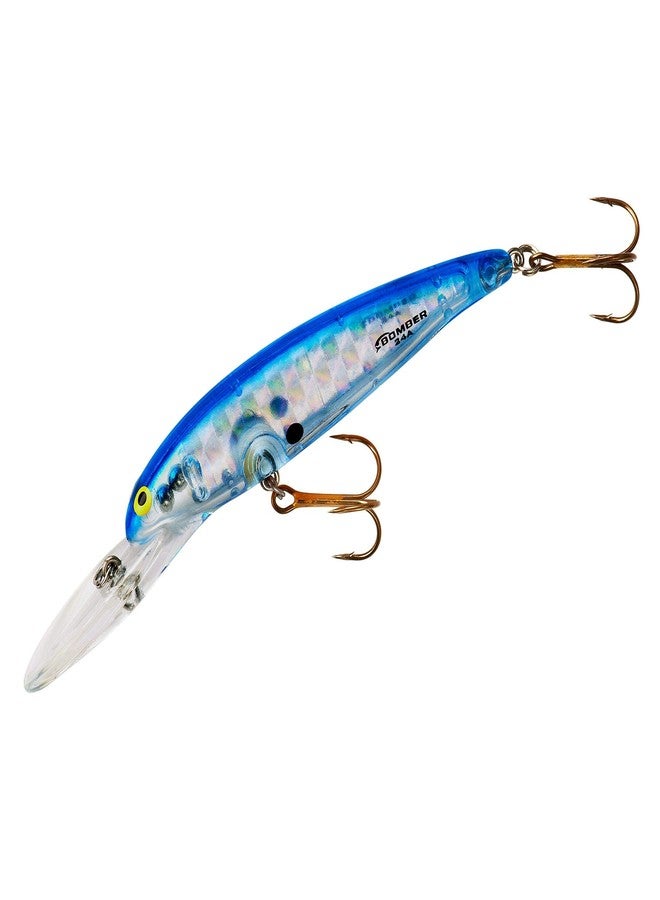 طعم صيد Bomber Lures Deep Long Slender Minnow Jerbait، معدات وإكسسوارات صيد الأسماك، 3 1/4 بوصة، 3/8 أونصة، لون فضي بريزم، ظهر أزرق، (B24APTL)