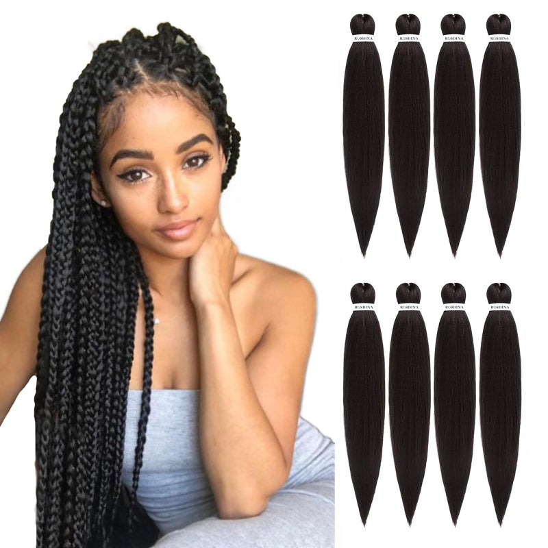 ROSDINA Prestretched Braiding Hair 30 Inch 8 Packs Dark Brown Super Long Braiding Hair For Twist or Box Braids Yaki Texture Hot Water Setting Synthetic Braiding Hair Extensions 30 Inch 28P