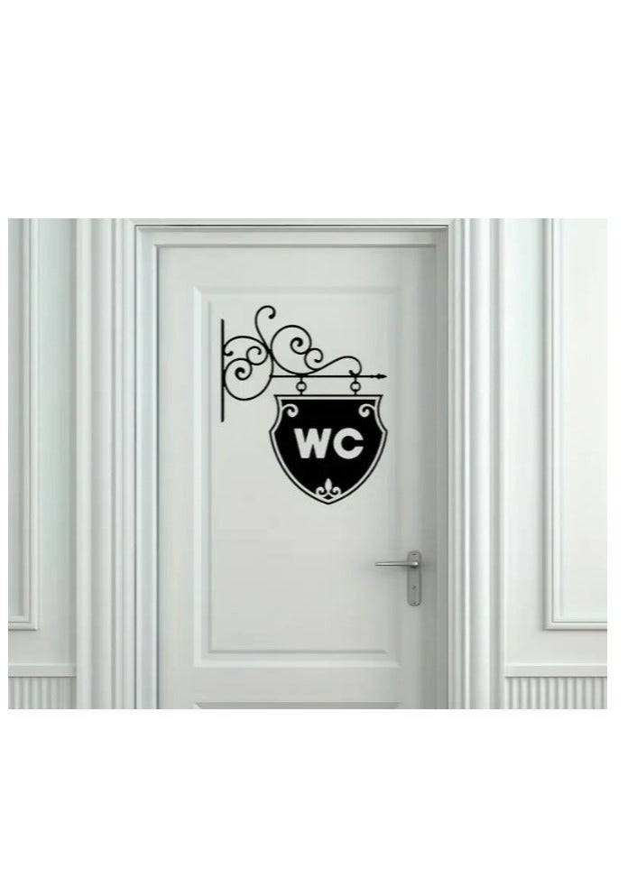RYN 1pc Creative WC Sign Wall Sticker, Self-Adhesive Door Wall Stickers, Toilet Home Decoration Wall Stickers, Removable Stickers, Wall Decor Decals - Image 1