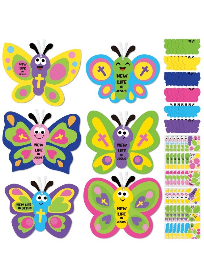 WATINC 74pcs Religious Easter Butterfly Craft Kit for kids, New Life in Jesus Craft Decoration, Resurrection Spring Butterflies DIY Sticker Hanging Ornaments with String for Home School Party Supplies - Image 1