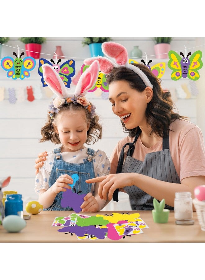 WATINC 74pcs Religious Easter Butterfly Craft Kit for kids, New Life in Jesus Craft Decoration, Resurrection Spring Butterflies DIY Sticker Hanging Ornaments with String for Home School Party Supplies - Image 5