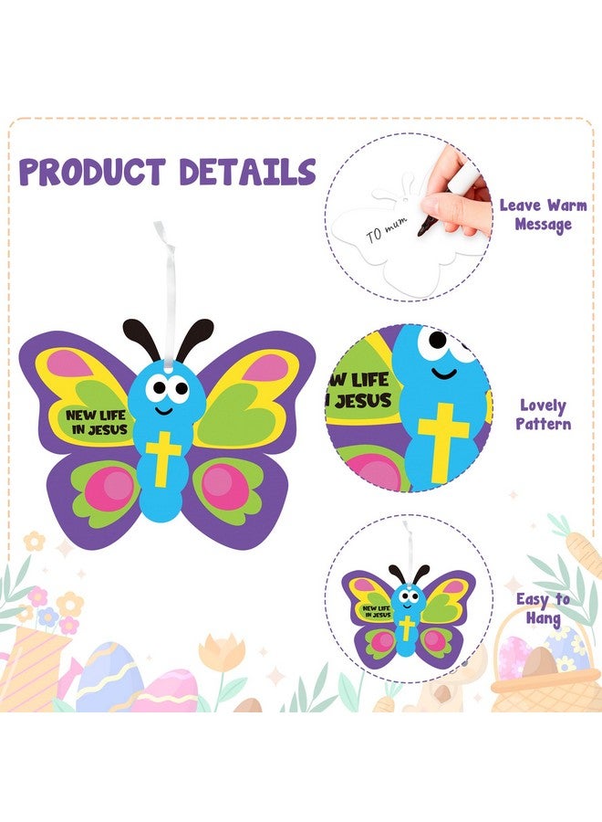 WATINC 74pcs Religious Easter Butterfly Craft Kit for kids, New Life in Jesus Craft Decoration, Resurrection Spring Butterflies DIY Sticker Hanging Ornaments with String for Home School Party Supplies - Image 3