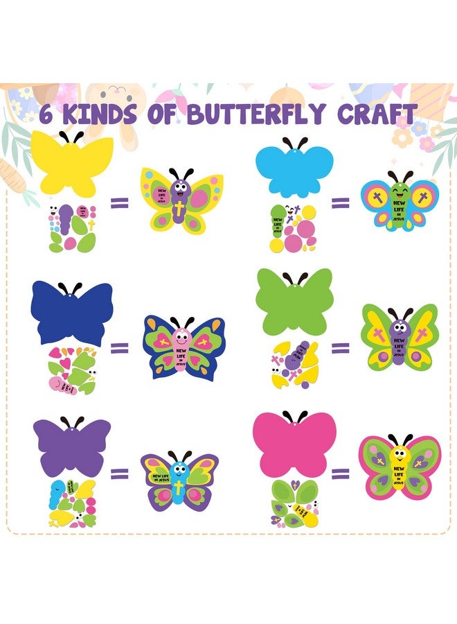 WATINC 74pcs Religious Easter Butterfly Craft Kit for kids, New Life in Jesus Craft Decoration, Resurrection Spring Butterflies DIY Sticker Hanging Ornaments with String for Home School Party Supplies - Image 4