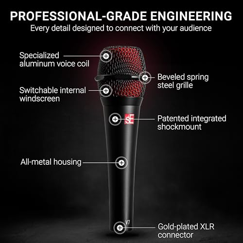 SE ELECTRONICS V7 Dynamic Microphone for Singing, Speech & Studio Recording - XLR Handheld Professional Microphone with Supercardioid Aluminum Voice Coil for Huge Gain Before Feedback - Black - Image 5