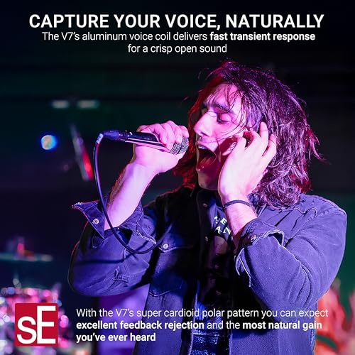 SE ELECTRONICS V7 Dynamic Microphone for Singing, Speech & Studio Recording - XLR Handheld Professional Microphone with Supercardioid Aluminum Voice Coil for Huge Gain Before Feedback - Black - Image 4