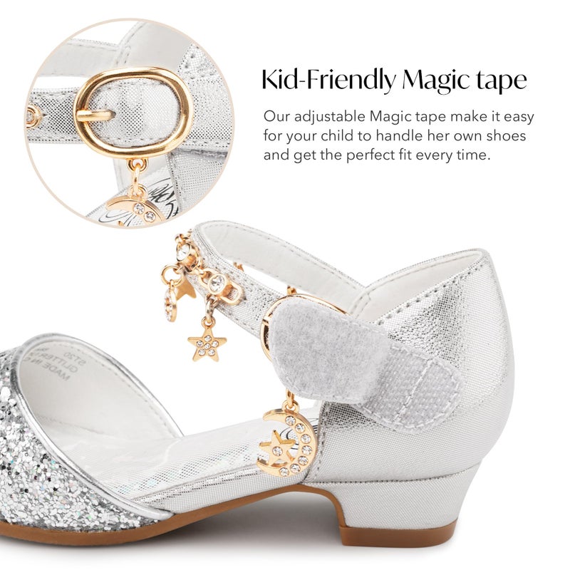 Stelle Girls High Heels Sequins Dress Sandals Princess Dress Shoes Flower Wedding Party Shoes(T20-Silver, 13ML) - Image 4