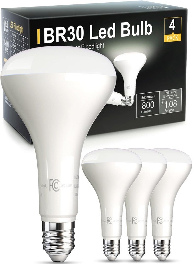 TJOY LED Flood Light Bulb, Recessed Ceiling Bulb, BR30, 65W Equivalent Efficient 9W, Dimmable, E26, Daylight White 5000K, 10 Year, 800 Lumens, 80CRI, 4 Pack LED Ceiling Light for Kitchen, Living Room - Image 1
