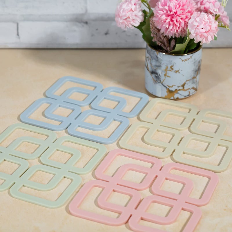 EZ Life Concentric Squares SiliconTrivets Set - Kitchen Appliance-Dinnerware,Coasters for Drinks,for Outdoor Table,Hot Dishes, CountertopTrivet Mats Kitchen Hot Pads,Multipurpose - Multicolor - Pack of 4 - Image 2