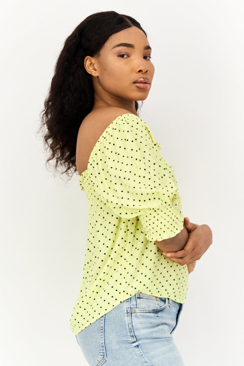 ONLY Women Square Neck Short Sleeves Polka Dot Tops, Multicolor  - Image 3