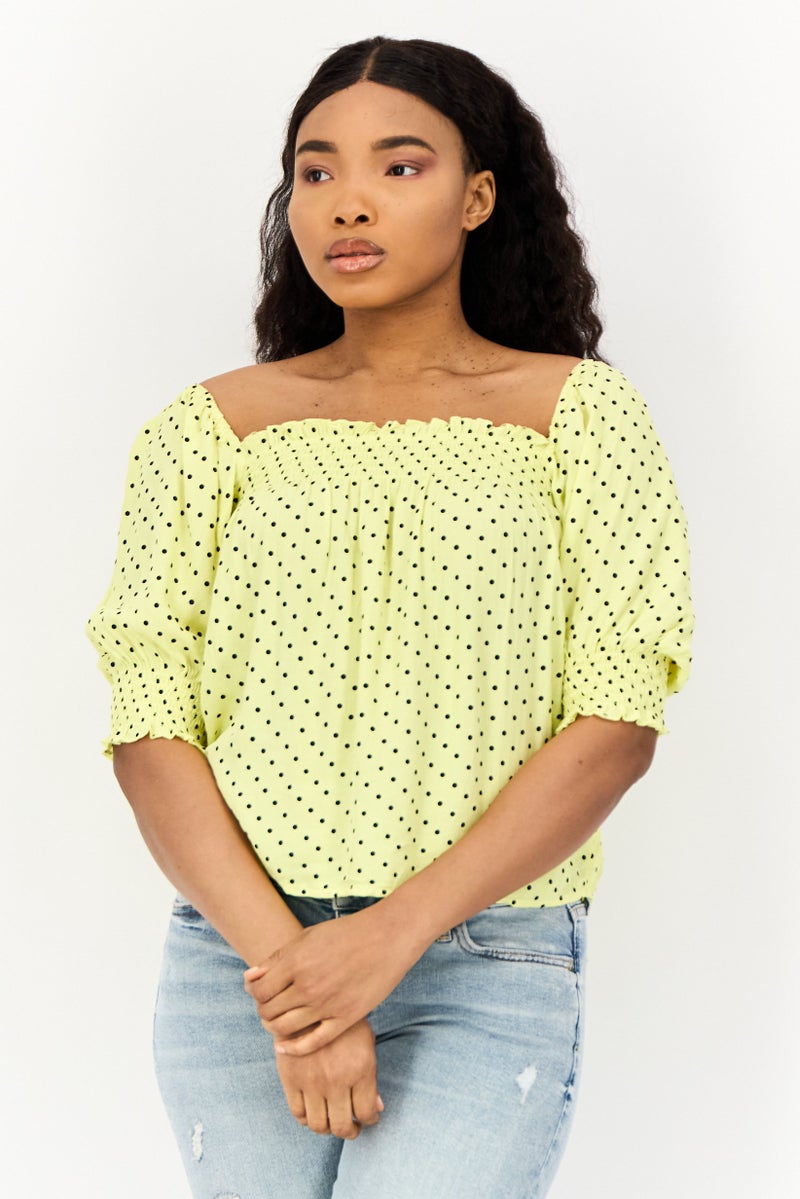 ONLY Women Square Neck Short Sleeves Polka Dot Tops, Multicolor  - Image 1