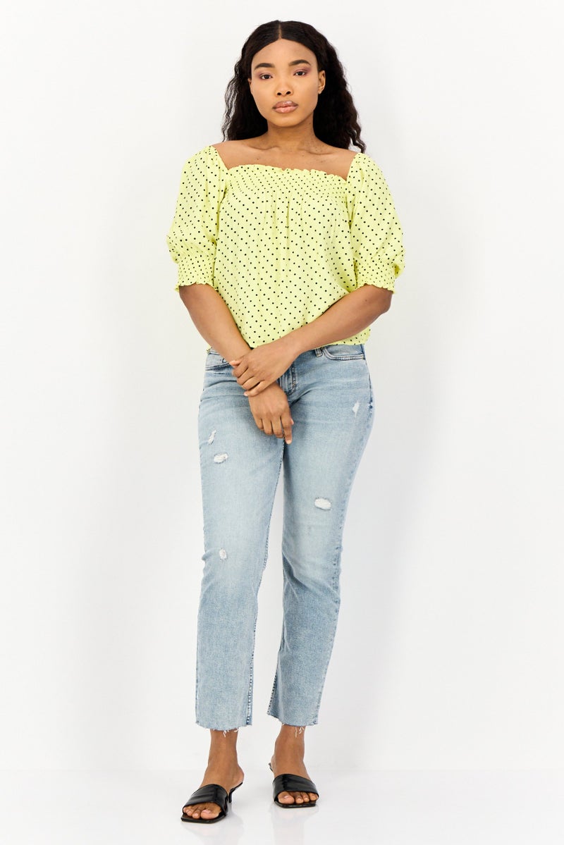 ONLY Women Square Neck Short Sleeves Polka Dot Tops, Multicolor  - Image 4