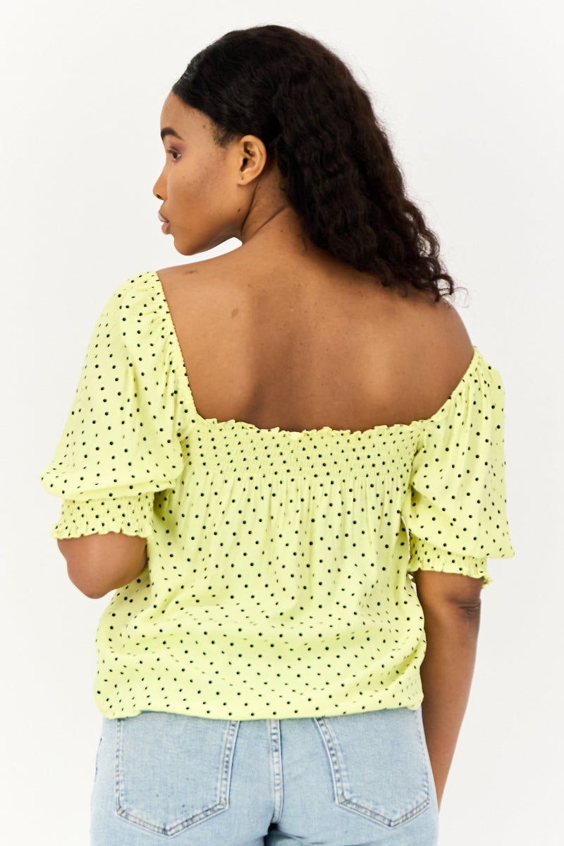 ONLY Women Square Neck Short Sleeves Polka Dot Tops, Multicolor  - Image 2