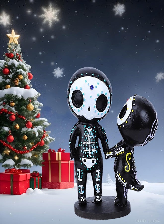 MBVBN Sugar Skull Couple Statue, Sugar Skull Decor, Day of The Dead Decorations,Resin Skulls Sculptures Home Decor,Dia De Los Muertos Decor,Halloween Adorable Skulls Figurines Gifts for Women (H) - Image 1
