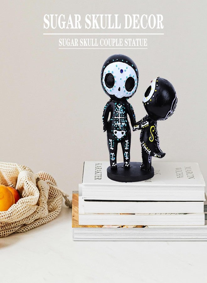 MBVBN Sugar Skull Couple Statue, Sugar Skull Decor, Day of The Dead Decorations,Resin Skulls Sculptures Home Decor,Dia De Los Muertos Decor,Halloween Adorable Skulls Figurines Gifts for Women (H) - Image 2