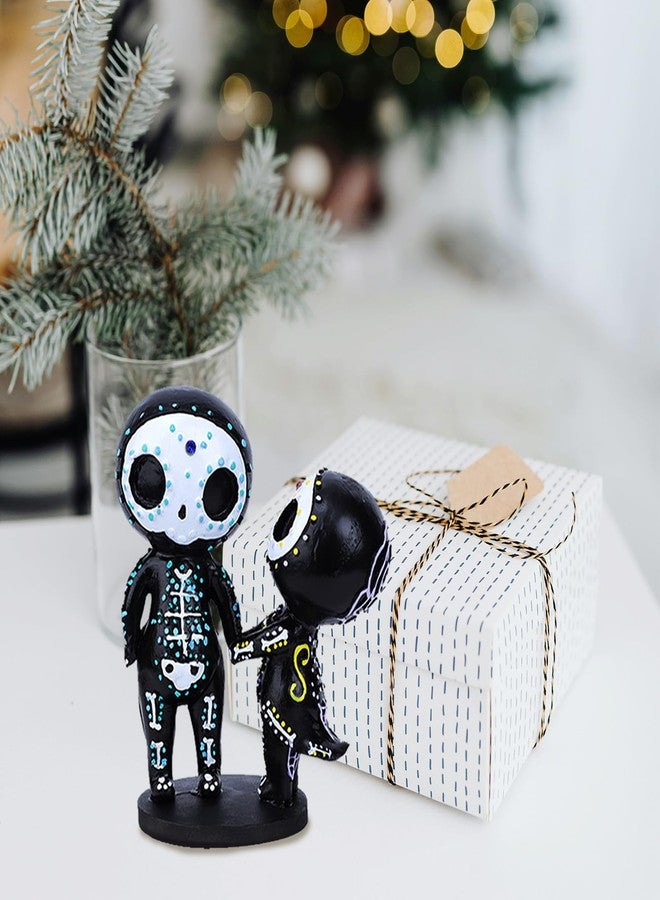 MBVBN Sugar Skull Couple Statue, Sugar Skull Decor, Day of The Dead Decorations,Resin Skulls Sculptures Home Decor,Dia De Los Muertos Decor,Halloween Adorable Skulls Figurines Gifts for Women (H) - Image 3