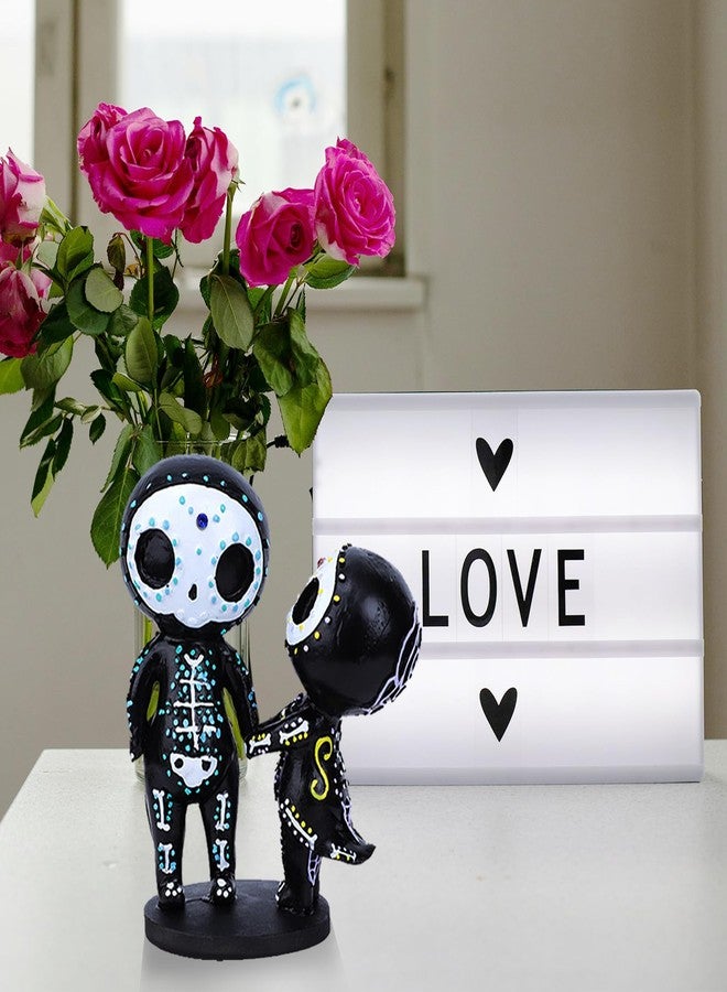 MBVBN Sugar Skull Couple Statue, Sugar Skull Decor, Day of The Dead Decorations,Resin Skulls Sculptures Home Decor,Dia De Los Muertos Decor,Halloween Adorable Skulls Figurines Gifts for Women (H) - Image 5