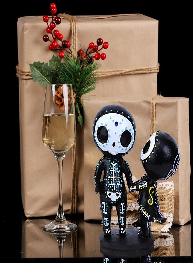 MBVBN Sugar Skull Couple Statue, Sugar Skull Decor, Day of The Dead Decorations,Resin Skulls Sculptures Home Decor,Dia De Los Muertos Decor,Halloween Adorable Skulls Figurines Gifts for Women (H) - Image 4